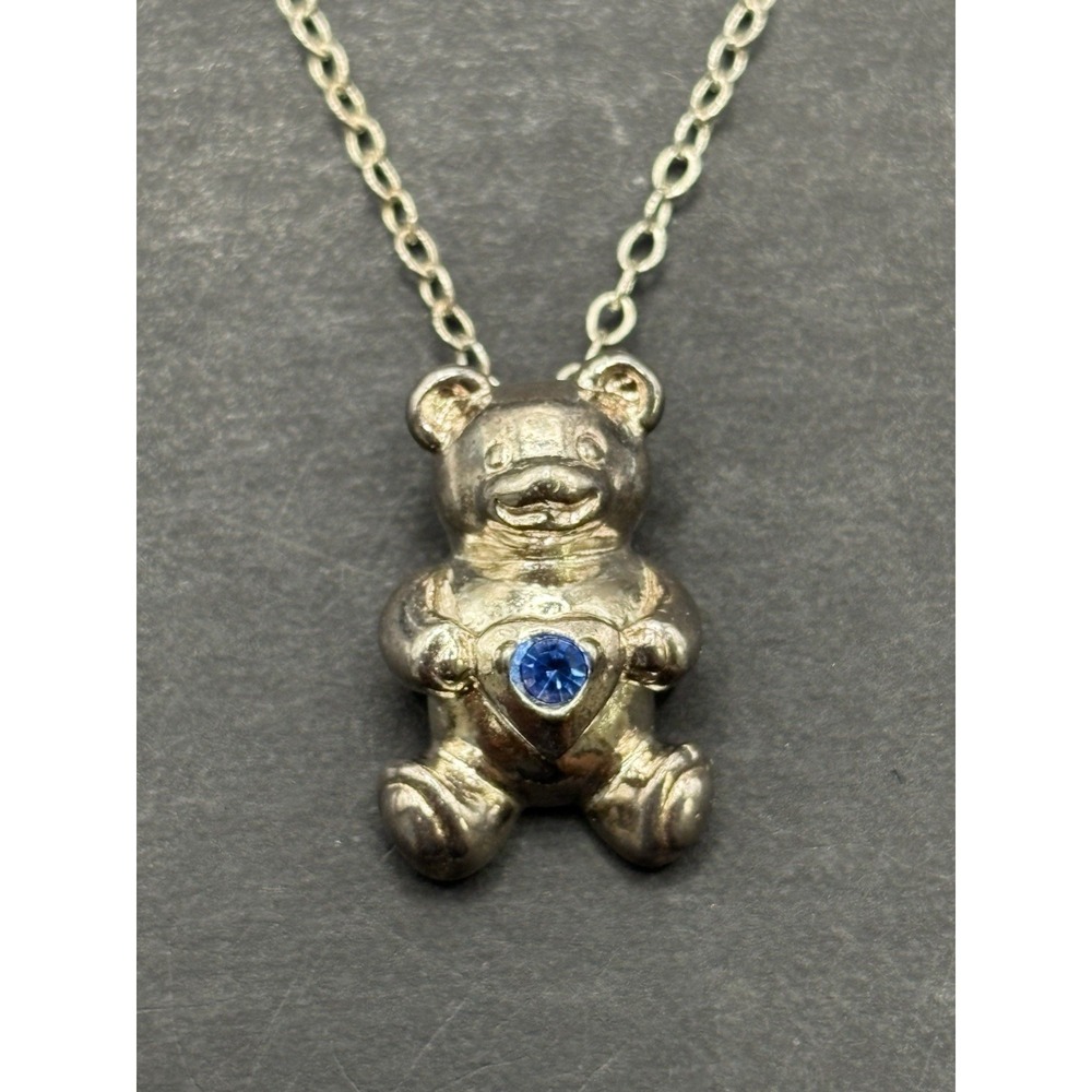 18" Sterling Silver Teddy Bear Pendant Necklace 925 H20